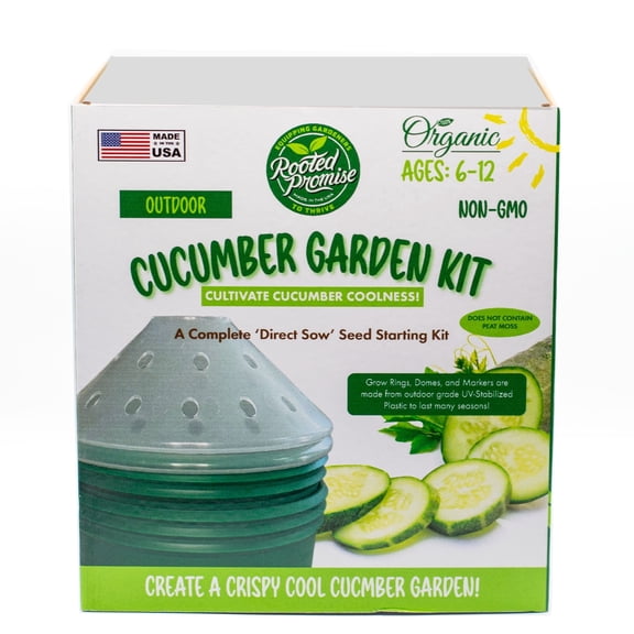Rooted Promise Cucumber Garden Kit Organic Cucumber Seeds Starter Kit with Grow Rings and Domes 2pk