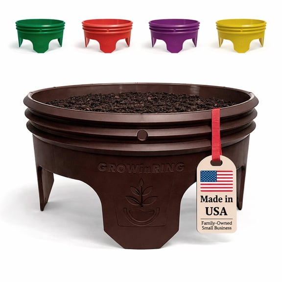 Rooted Promise 7 inch Solid Planting Grow Rings, Perfect for Deep Watering Veggies Herbs and Flowers, Protection and Edging of Garden Plants, Brown, Made in The USA - Pack of 4
