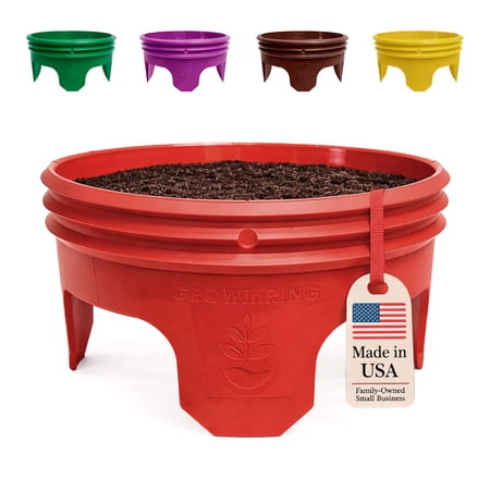 Rooted Promise 7 inch Solid Planting Grow Rings, Perfect for Deep Watering Veggies Herbs and Flowers, Protection and Edging of Garden Plants, Red, Made in The USA - Pack of 4