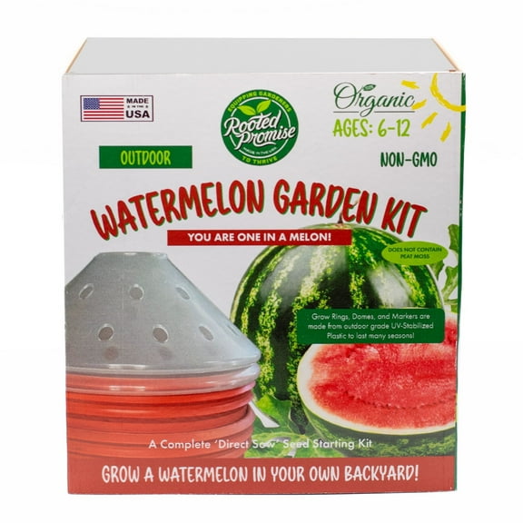 Rooted Promise Watermelon Garden Kit Organic Watermelon Seeds Kids Starter Kit with Grow Rings and Domes 2pk