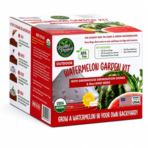 Rooted Promise Watermelon Garden Kit Organic Watermelon Seeds Kids Starter Kit with Grow Rings and Domes 2pk