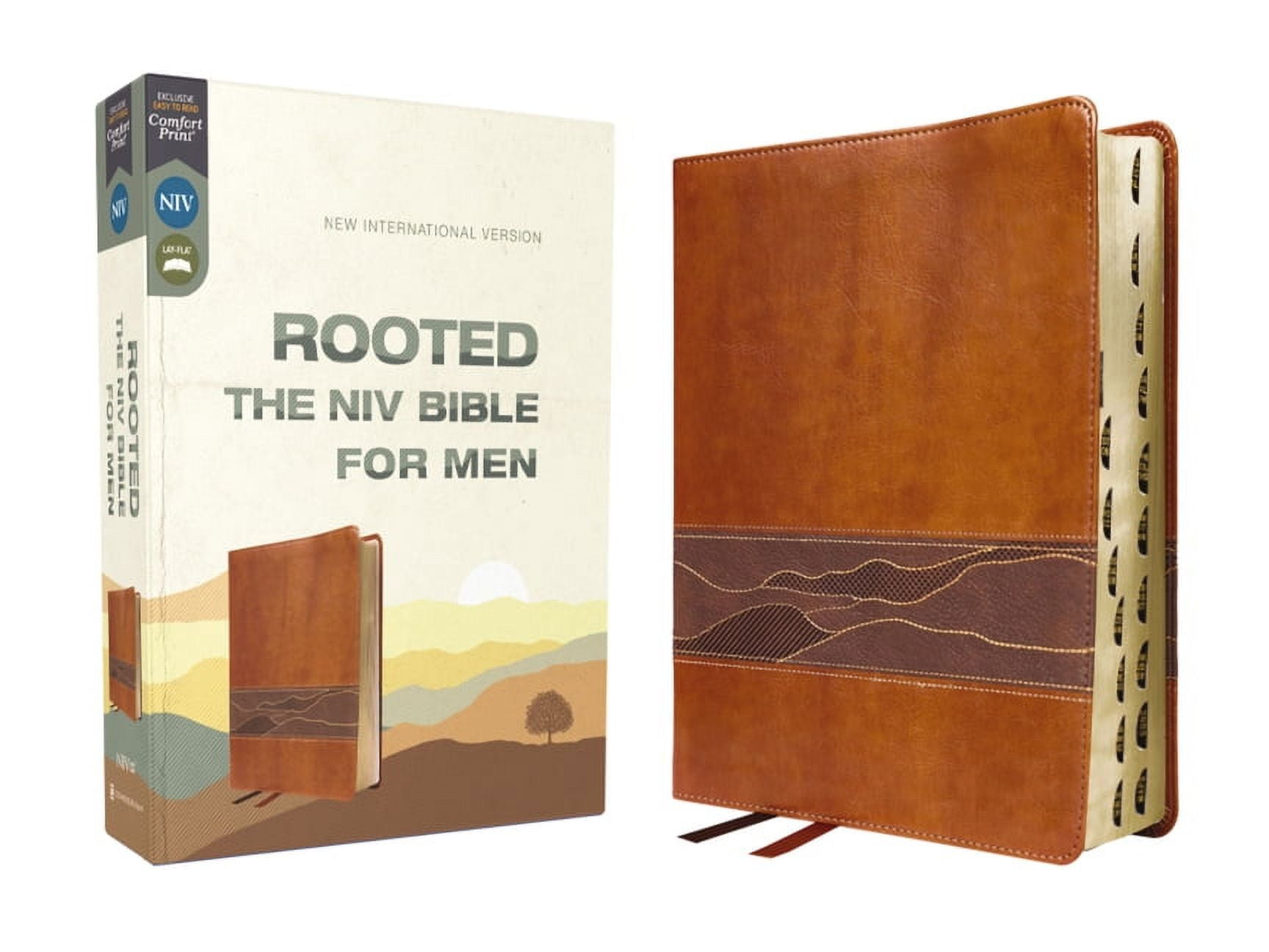 Rooted: The NIV Bible for Men, Leathersoft, Brown, Thumb Indexed, Comfort Print, (Hardcover)