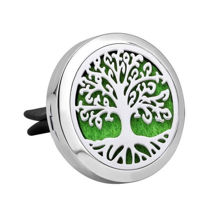 Rooted Tree Car Diffuser Aromatherapy Essential Oil Steel Color Stainless Steel Small Case with Ventilation Clip 12 Felt Pads