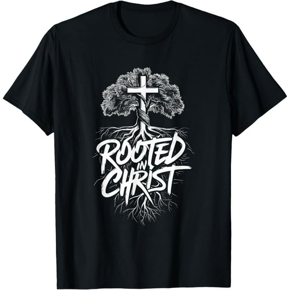 Rooted in Christ Faith Christian Religious T-ShirtMen and women, Black T-shirt, size: Extra large