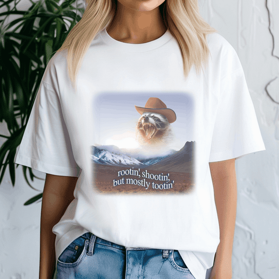 Rootin Shootin But Mostly Tootin Cowboy Raccoon Word Shirt, Meme Tee, Trending Tshirt, Raccoon Shirt, Funny Friend Gift