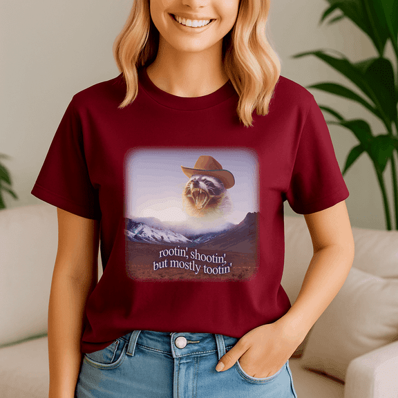 Rootin Shootin But Mostly Tootin Cowboy Raccoon Word Shirt, Meme Tee, Trending Tshirt, Raccoon Shirt, Funny Friend Gift