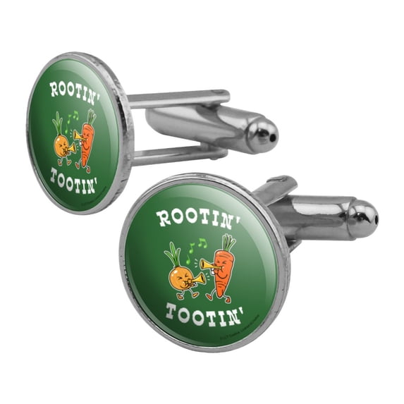 Rootin' Tootin' Root Vegetables Funny Humor Round Cufflink Set Silver Color