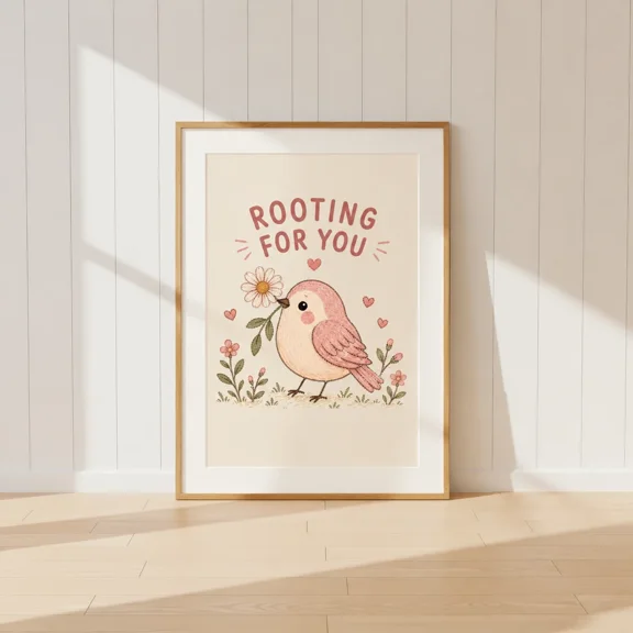 Rooting For You Bird Cottagecore Floral Office Poster , Poster Print Only