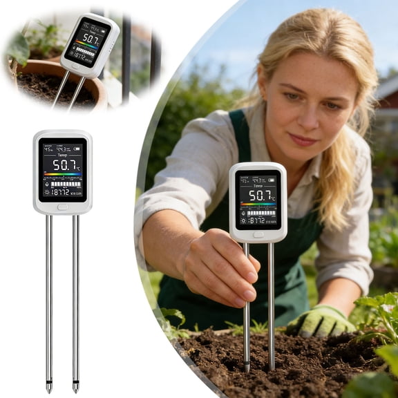 Rooting Tool Soil Meter for Garden and Greenhouse - Rechargeable Soil Testing Kit with Sunlight pH Temperature Humidity Fertility Readings for Farm Care and Home Gardening