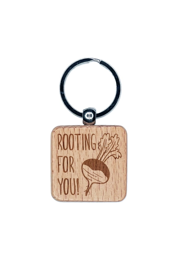 Rooting for You Motivational Quote Turnip Pun Square Keychain Charm Tag - Engraved Wood