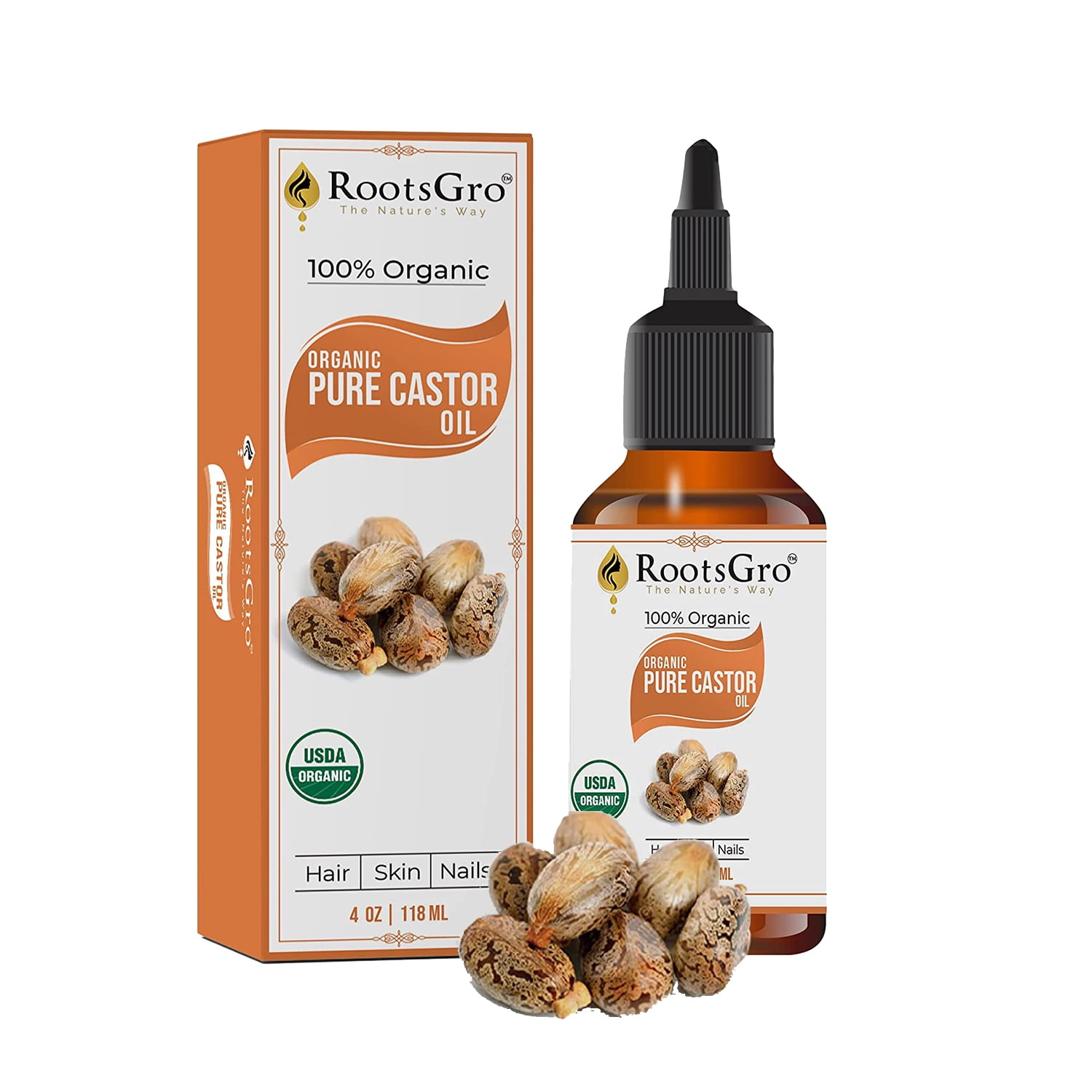 RootsGro Pure Castor Oil Stimulates Hair Growth and Nourishes All