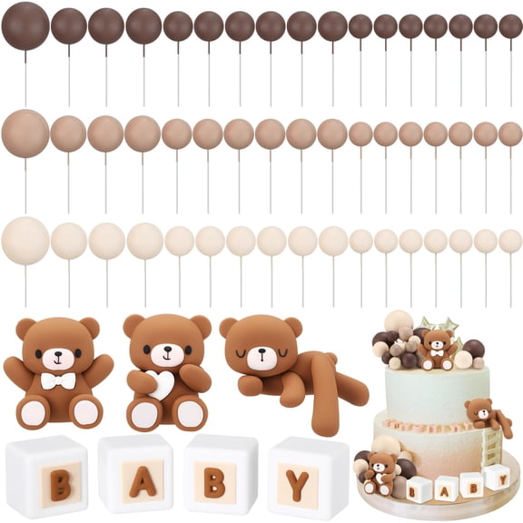 Roowest 85 Pcs 3D GGA1 Bear Jungle Safari Elephant Cake Toppers Foam Ball Cake Toppers Mini Balloons Decorations for Baby Shower Birthday Party Decorations(Brown Bear Style)