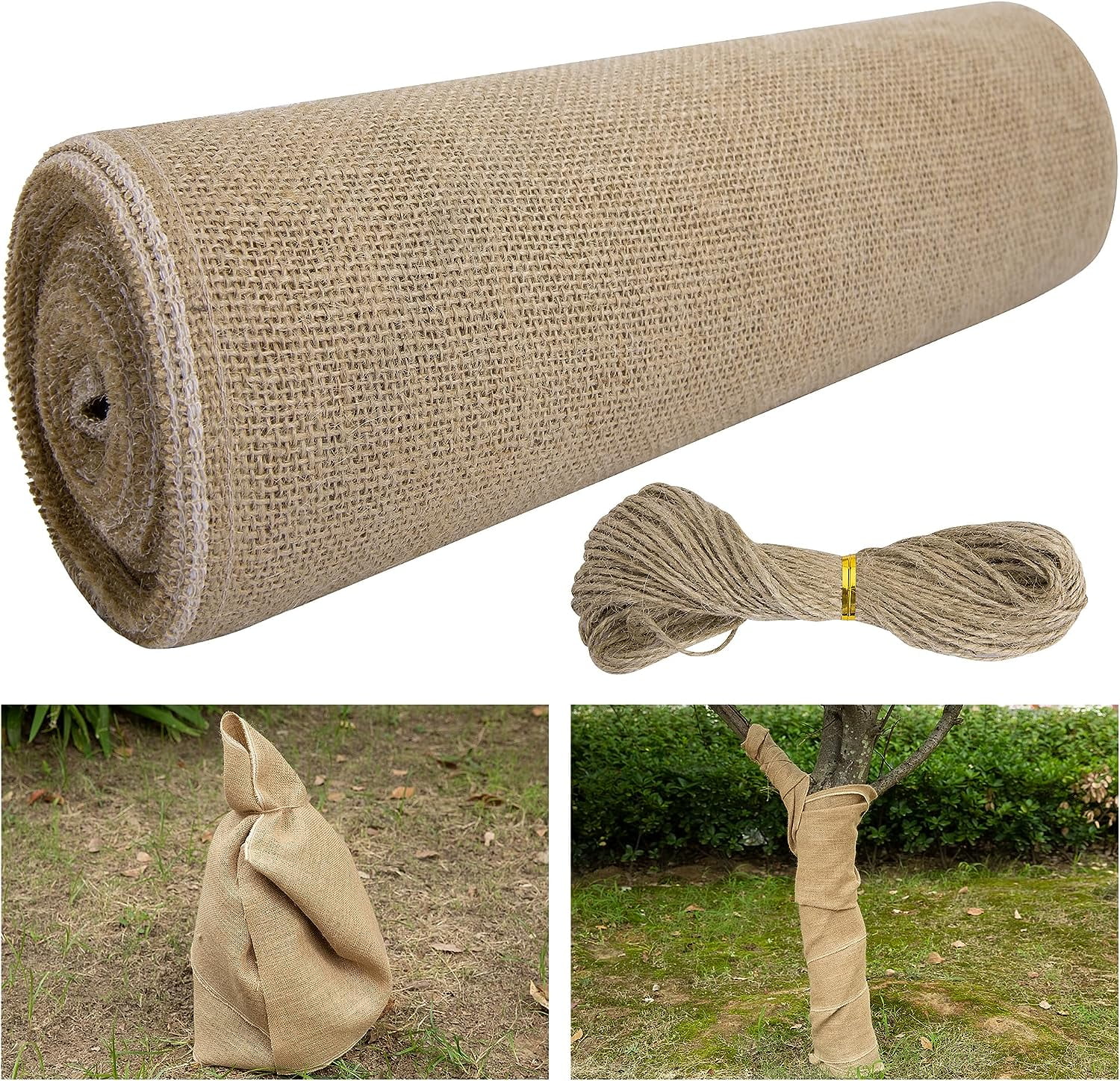 Rop 15.7in x 19.7ft Natural Burlap Tree Wrap Rolls Burlap Fabric Tree