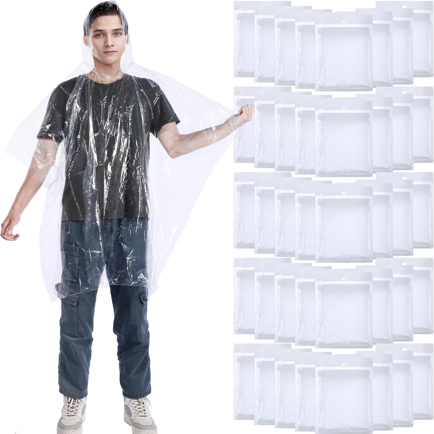 Rop 40 Pcs Disposable Rain Ponchos Bulk for Adults Emergency Disposable