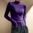thumbnail image 1 of Ropa De Invierno Para Mujer Black Long Sleeve Shirt For Woman Women's Half-high Collar Bottom Shirt For Women Shoulder Long Sleeve T-shirt Top Bottom Long Sleeve Top,Purple,M, 1 of 5