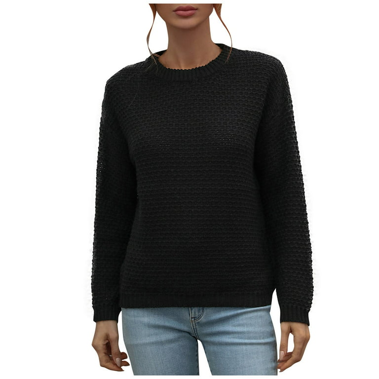 Ropa De Invierno Para Mujer, Women's Fall Clothes Outfits Try Before You  Buy Clothing Prime Wardrobe Women's Autumn And Winter Solid Round Neck Long  Sleeve Knit Sweater Pullover (L, Black) TBKOMH 