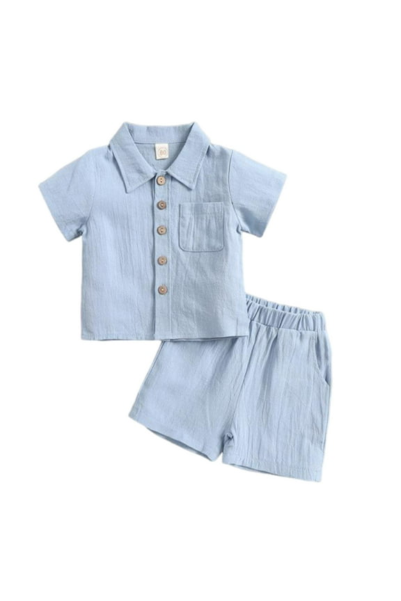 Ropa Para NiñOs Clothes For 4 Year Old Boy Baby Boys Clothes Set Toddler Infant Boys Button-down Shirt Tops + Cotton Gauze Shorts Summer Outfit 2PCS with Pockets Blue 12-18 Months