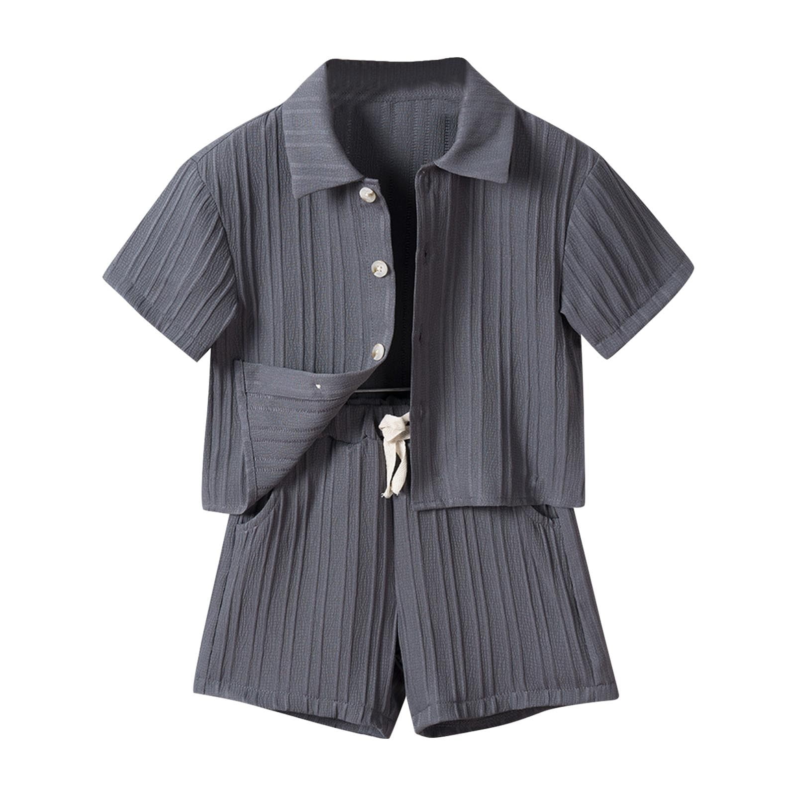 Ropa Para Niña De 6 Años Girls Outfit Size 8, Children's Solid Color Collar Short Sleeve Button Top Elastic Waist Shorts Two Piece Set