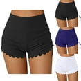 thumbnail image 1 of Ropa de Verano Para Mujer! QATAINLAV Women's Scalloped Trim Swimsuit Shorts Drawstring Side Stretchy High Waisted Boyshorts Bikini Bottom Board Shorts Dark Blue XL, 1 of 4