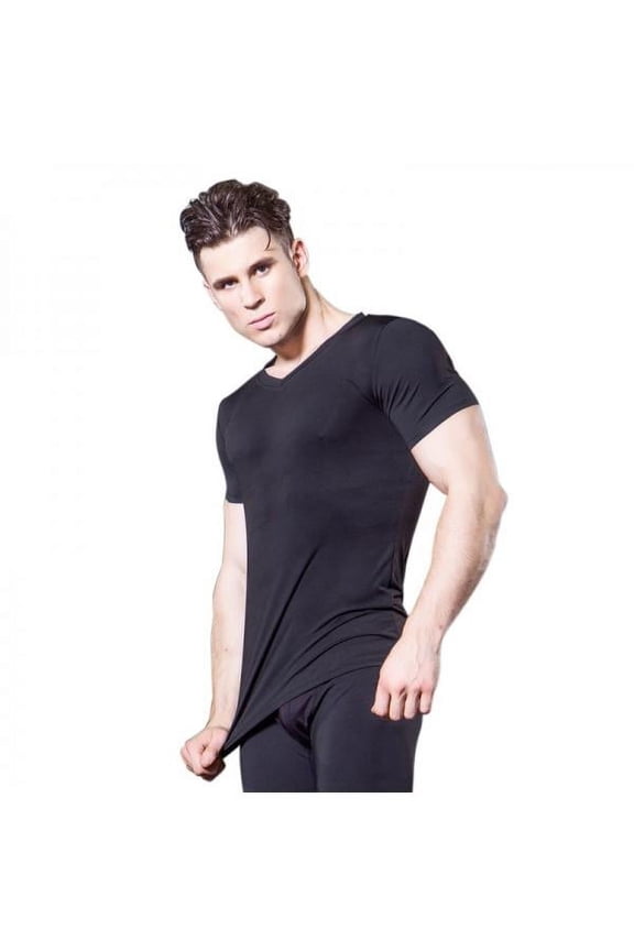 Men Compression V Neck Sport T-shirt Short Sleeve Fitness Workout Tops Tee