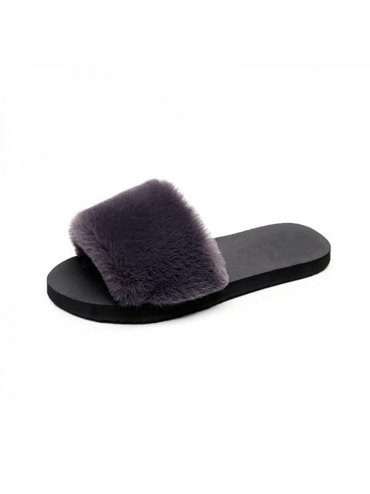Ropalia Womens Winter Fur Solid Color Slippers Home Anti-Slip Warm Cotton Trailer Shoes Ladies Casual Shoes - image 1 of 3