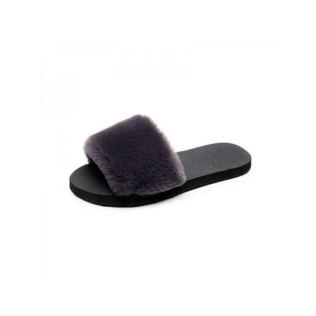 Ropalia Womens Winter Fur Solid Color Slippers Home Anti-Slip Warm Cotton Trailer Shoes Ladies Casual Shoes