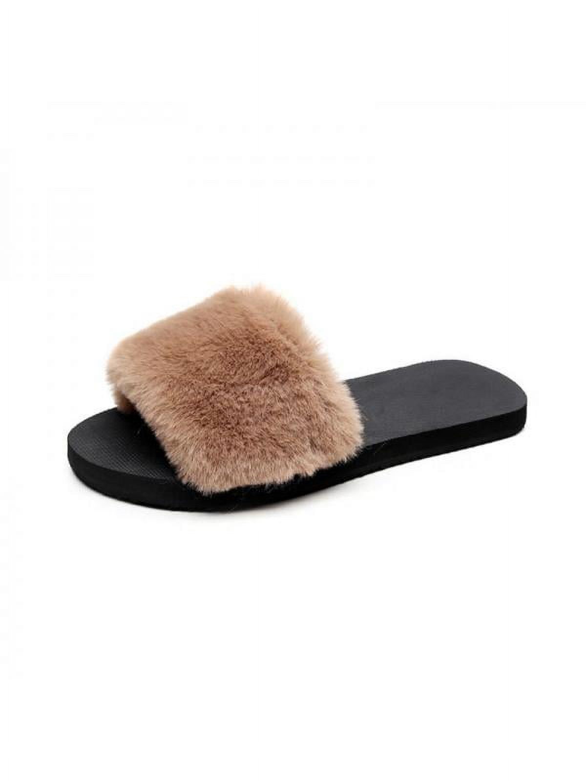 Ropalia Womens Winter Fur Solid Color Slippers Home Anti-Slip Warm Cotton Trailer Shoes Ladies Casual Shoes - image 1 of 3