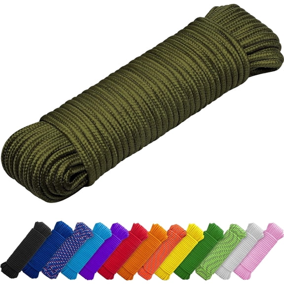 Rope – 150 Feet x 1/4 Inch (7mm) – Army Green – Strong All-Purpose Utility Rope – Camping, Crafting, Flag Pole, Indoor & Outdoor – Polypropylene Nylon Poly Lightweight Diamond Braided Cord