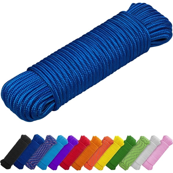 Rope – 150 Feet x 1/4 Inch (7mm) – Blue – Strong All-Purpose Utility Rope – Camping, Crafting, Flag Pole, Indoor & Outdoor – Polypropylene Nylon Poly Lightweight Diamond Braided Cord