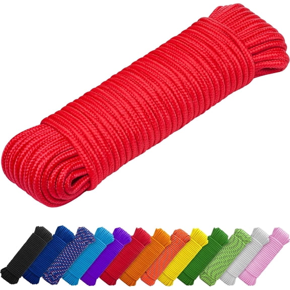 Rope – 150 Feet x 1/4 Inch (7mm) – Red – Strong All-Purpose Utility Rope – Camping, Crafting, Flag Pole, Indoor & Outdoor – Polypropylene Nylon Poly Lightweight Diamond Braided Cord