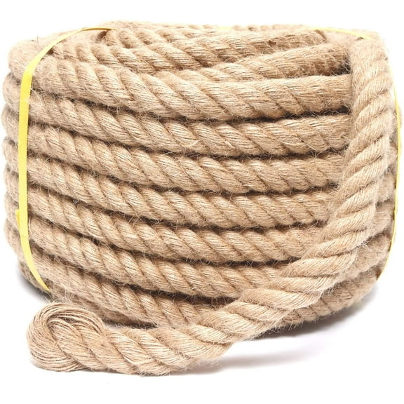Rope 3/4 Inch 50 Feet Jute Rope, Heavy Duty Jute Rope,Natural Hemp Rope, Twisted Hemp Rope for Crafts, Gardening, Bundling,Hammock, Nautical, Tug of War, Railings, Home Decorating