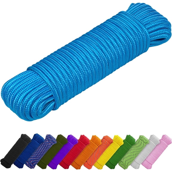 Rope – 90 Feet x 1/4 Inch (7mm) – Sky Blue – Strong All-Purpose Utility Rope – Camping, Crafting, Flag Pole, Indoor & Outdoor – Polypropylene Nylon Poly Lightweight Diamond Braided Cord
