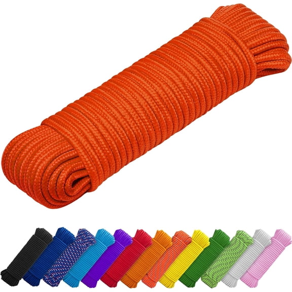 Rope – 90 Feet x 3/8 Inch (10mm) – Orange – Strong All-Purpose Utility Rope – Camping, Crafting, Flag Pole, Indoor & Outdoor – Polypropylene Nylon Poly Lightweight Diamond Braided Cord