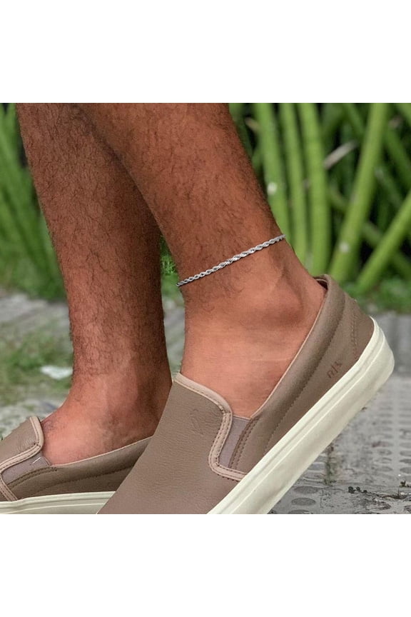 Rope Anklet, 14K White Gold Rope Ankle, Anklets Bracelets for Men Women, Adjustable Twisted Rope Bracelet Gift