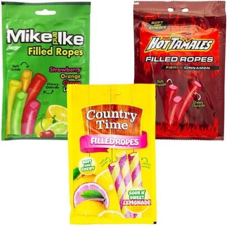 Rope Candy Variety Pack – 3oz Bags (Pack of 3) – Country Time Lemonade, Hot Tamales, and Mike and Ike Candy Ropes