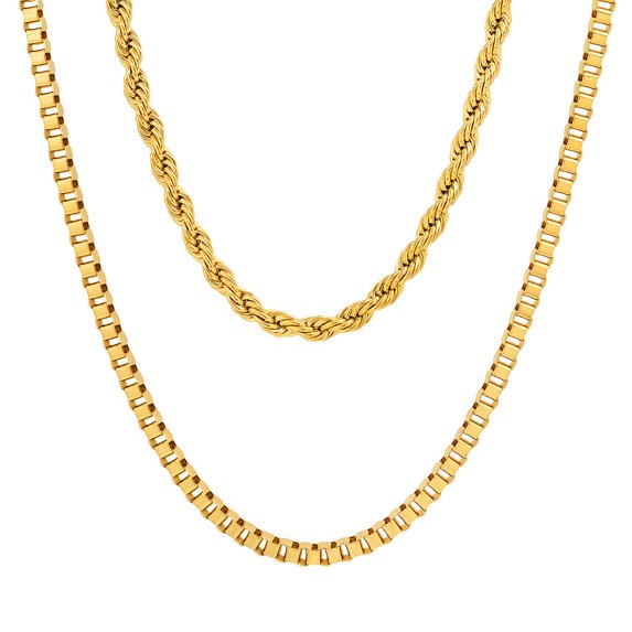 Rope Chain + Box Chain Layered Necklace Stack