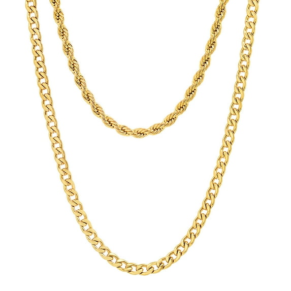 Rope Chain + Cuban Link Layered Necklace Stack