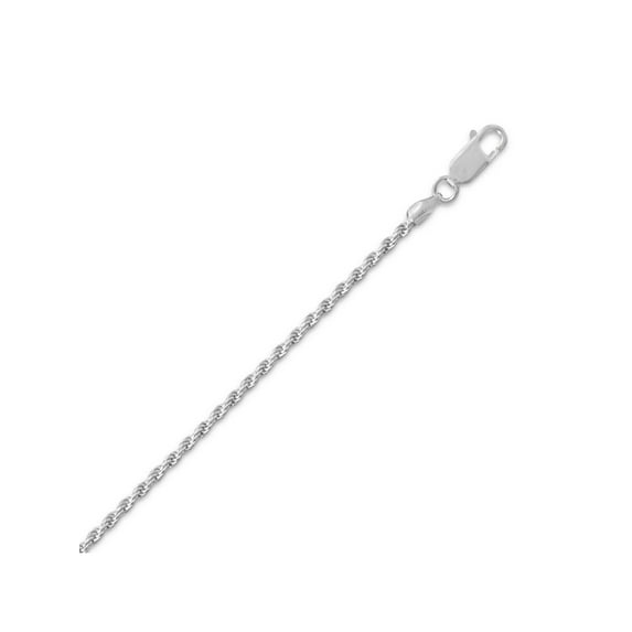 Rope Chain Necklace 1.8mm Sterling Silver with Rhodium Plate Non-tarnish, 22-inch