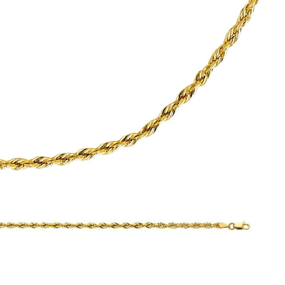Rope Chain Solid 14k Yellow Gold Necklace Silky Hollow Twisted Diamond Cut Light 3 mm 18 inch