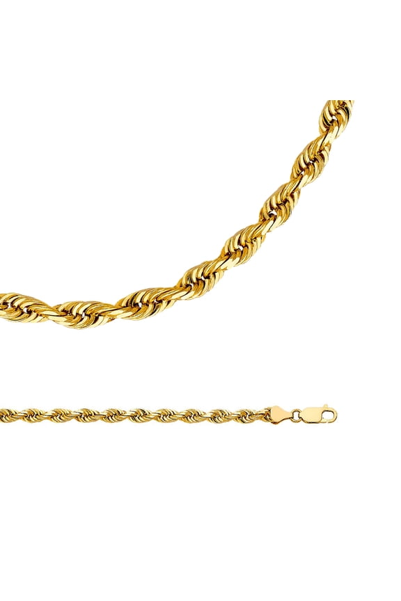 Rope Chain Solid 14k Yellow Gold Necklace Twisted Mens Diamond Cut Polished Big Heavy, 6 mm - 24 inch