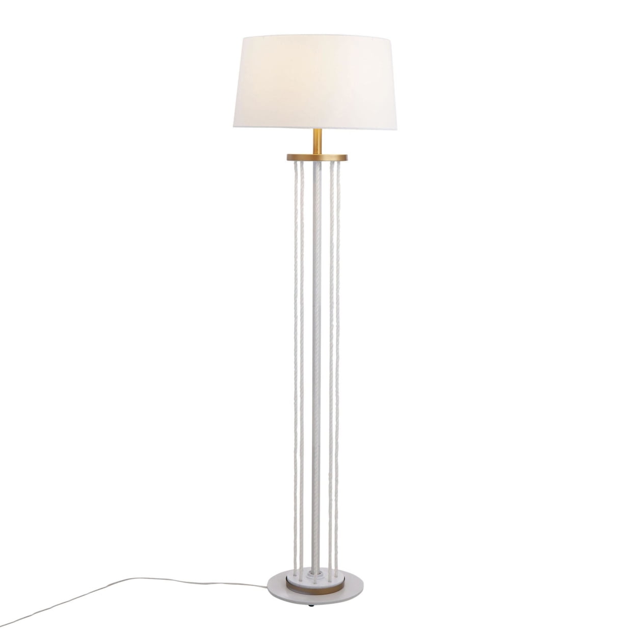 White Rope and Metal Floor Lamp with Drum Shade