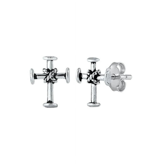 Rope Cross Stud Earrings, Sterling Silver 925, Christian Jewelry