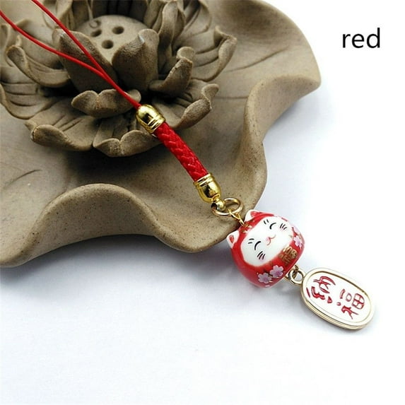 Rope Decor Lanyard Japanese Lucky Cat Bag Accessories Phone Straps Phone Key Strap RED
