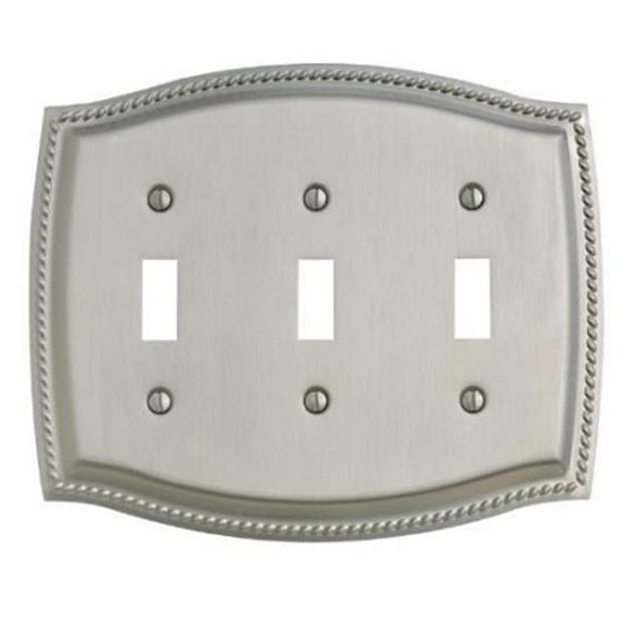 Rope Design Triple Toggle Solid Brass Switch plate, Satin Brass & Black