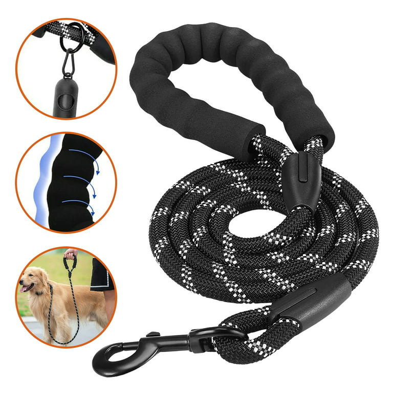 Rope Dog Leash 4.9 FT with Comfortable Padded Handle (Black), Highly  Reflective Threads Strong Dog Leash for Large Medium Dogs Small Puppy