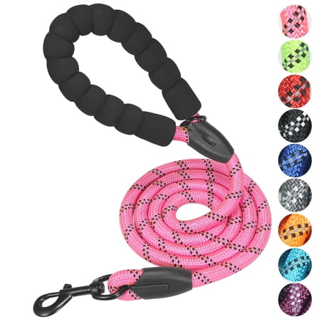 Rope Dog Leash 5 FT for Medium and Large Dogs,Heavy Duty Dog Rope with Comfortable Padded Handle,Waterproof Dog Leash for Walking,Reflective Nylon Dog Leash