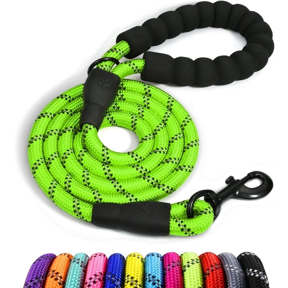 Rope Dog Leash 6.5 FT with Comfortable Padded Handle, Highly Reflective Threads Dog Leash for Large/Medium Dogs, 1/2 inch, Multi-Color