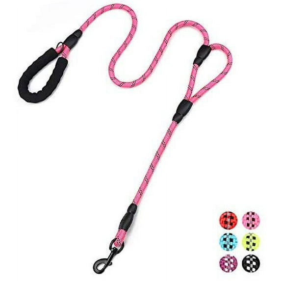 Rope Dog Leash 6ft Long,Traffic Padded Two Handle,Heavy Duty,Reflective Double Handles Lead for Control Safety Training,Leashes for Large Dogs or Medium Dogs,Dual Handles Leads(Pink)