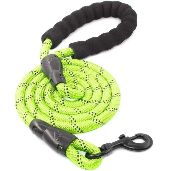 Rope Dog Leash, Heavy Duty Dog Leash with Comfortable Padded Handle and Highly Reflective Threads for Small Medium and Large Dogs, Green.