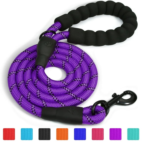 Rope Dog Leash with Comfortable Padded Handle, 5ft Reflective Dog Leash, Purple